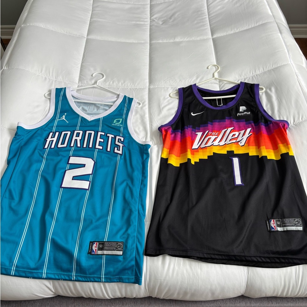 Nike Pheonix suns The Valley Black and Jordan Charlotte Hornets Teal Jerseys